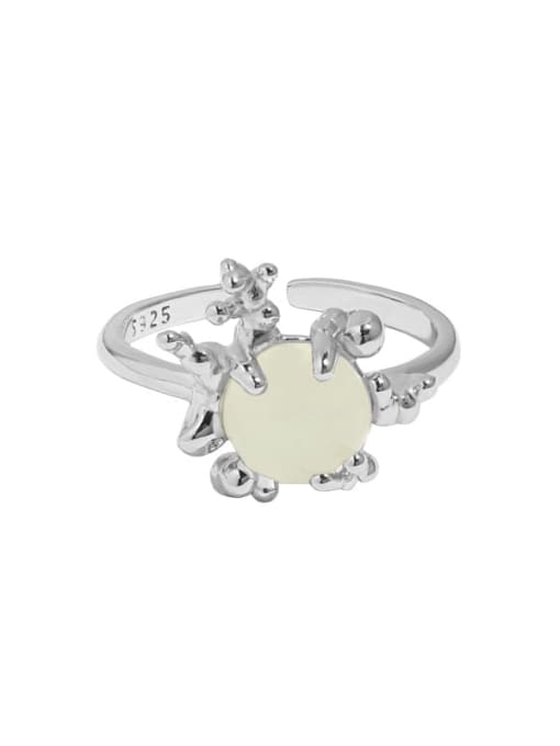 White gold [Xinshan jade] 925 Sterling Silver Cats Eye Irregular Vintage Band Ring